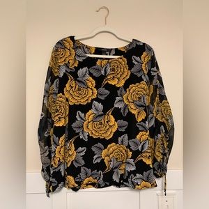 Black/Mustard Yellow/Grey Floral Blouse